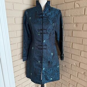 SHANGHAI SOHO ASIAN 100% SILK JACKET COCKTAIL PARTY PEACOCK EMBROIDERED M